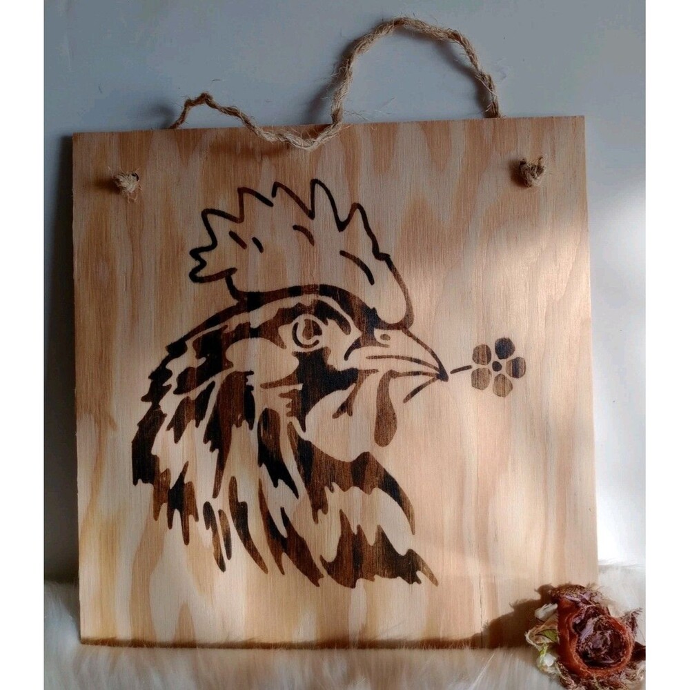 Handmade Rooster Home Decor Wood Burnished 12 X 12" Plaque Wall Hanging New